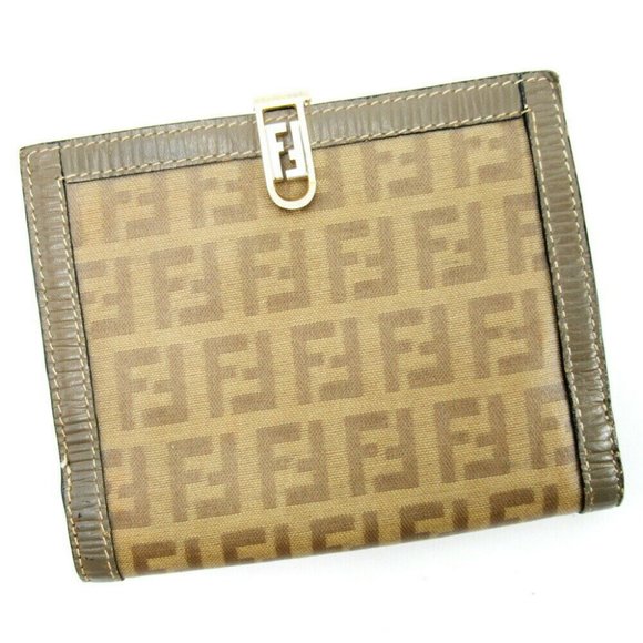 Authentic FENDI Gamaguchi Wallet Zucchino Beige Canvas ~ Leather Auth Used - Picture 1 of 8